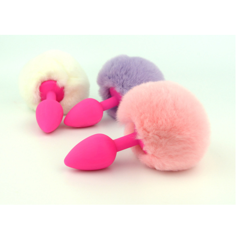 Silicone Anal Plug with Ball Fur Tail Silica Anus Spreader Enlarger Silica Gel
